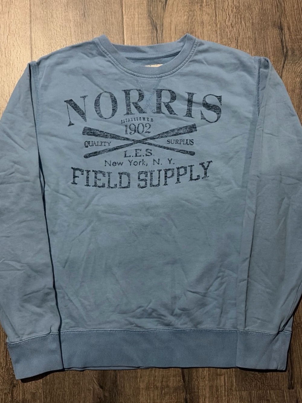 Old Navy Norris Field Supply Graphic Sweatshirt Light Blue Medium